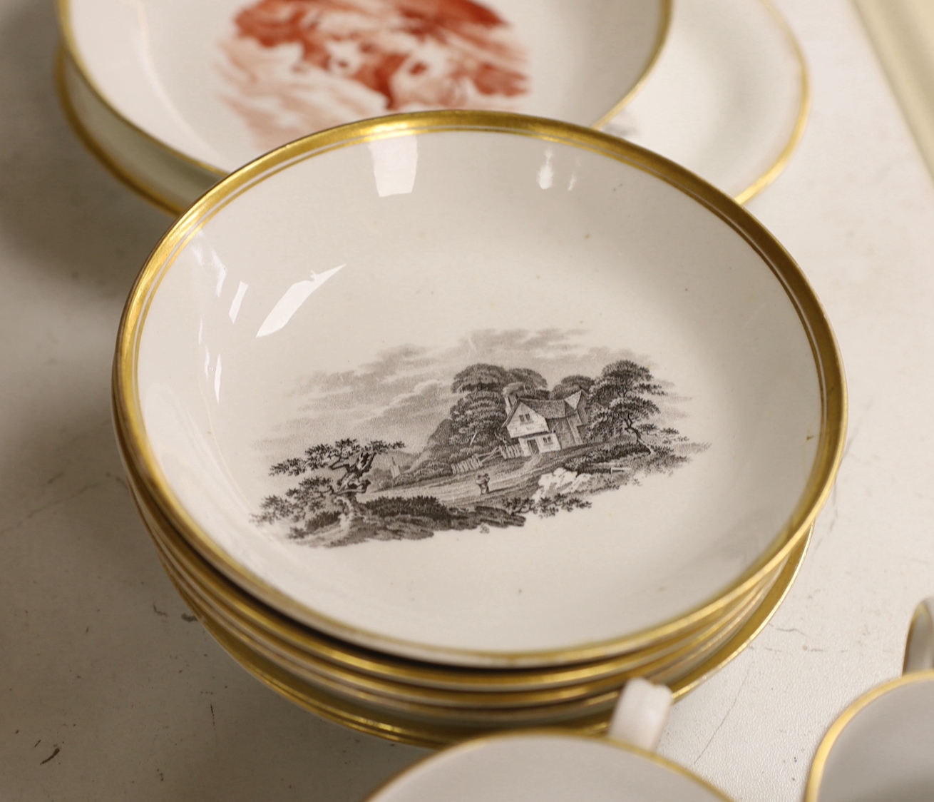 A group of late 18th / early 19th century bat printed teawares, Spode